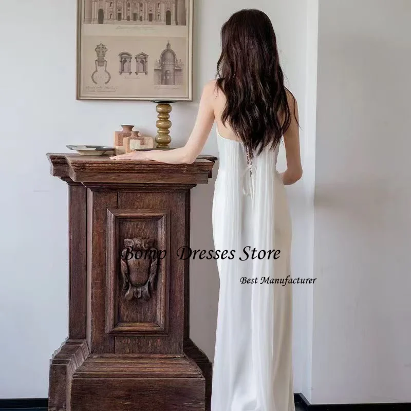 BOMP Elegante trägerlose weiße Party-Abendkleider, Fotoshooting, trägerloses Seidensatin-Körper-Maxikleid, Hochzeitsfeier, individuell gestaltet