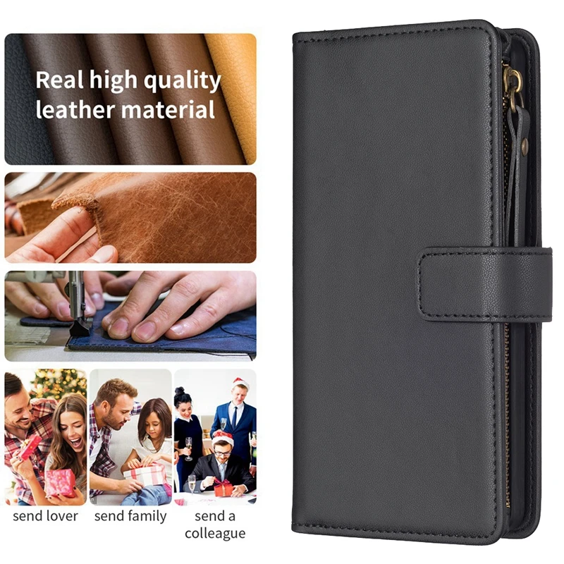 Wallet Magnetic Zipper Leather Cover For Xiaomi Poco X5 X3 F5 5G F3 M3 C55 Redmi Note 12 12S 12 Pro 11 Pro 10 10S 9S 9 Pro Max