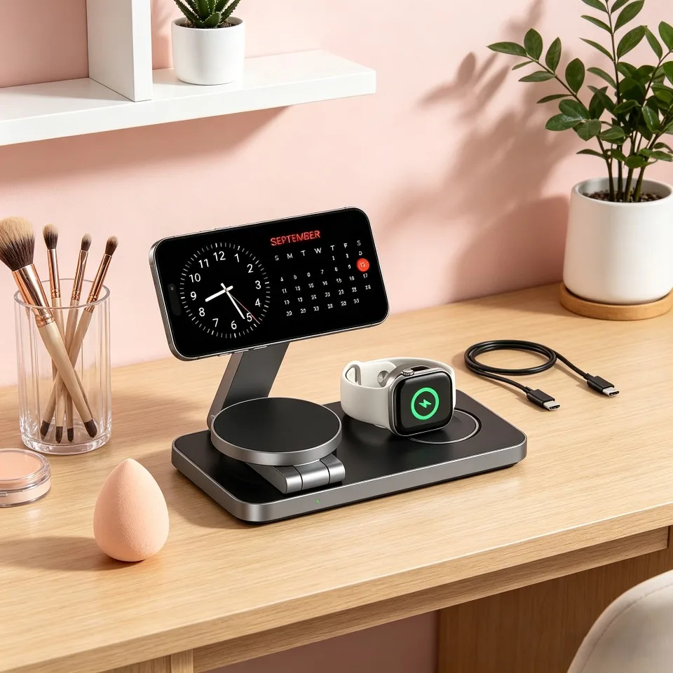 Base de Carga 3 en 1, Cargador Inalámbrico Magnético Plegable y Resistente para Todos los Dispositivos de la Serie Apple, iWatch 2-11SE/Ultra, AirPods Pro4/3