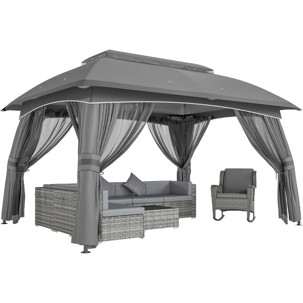 

10' x 13' Patio Gazebo, Outdoor Gazebo Canopy Shelter with Netting, Vented Roof, Steel Frame for Garden, Lawn, Backyard, and De