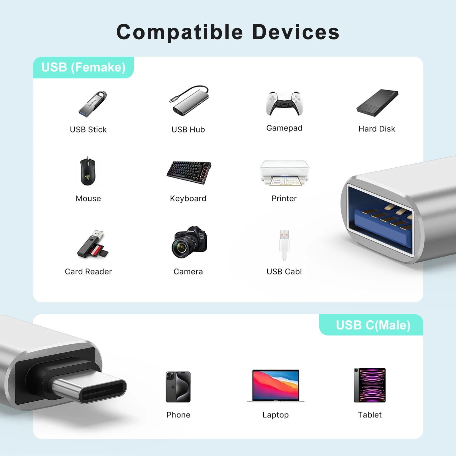 유형 C-USB 어댑터 3.0 USB-C 남성 OTG A 여성 데이터 커넥터(전화 MacBook Pro iPad Mini 6/Pro MacBook Air 유형 C 장치용)