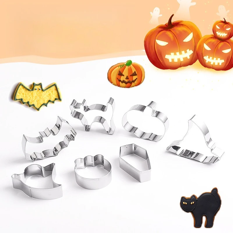 Creative Halloween Stainless Steel Biscuit Mould Pumpkin Bat Ghost Coffin Wizard Hat Black Cat Cookie Mould Baking Die