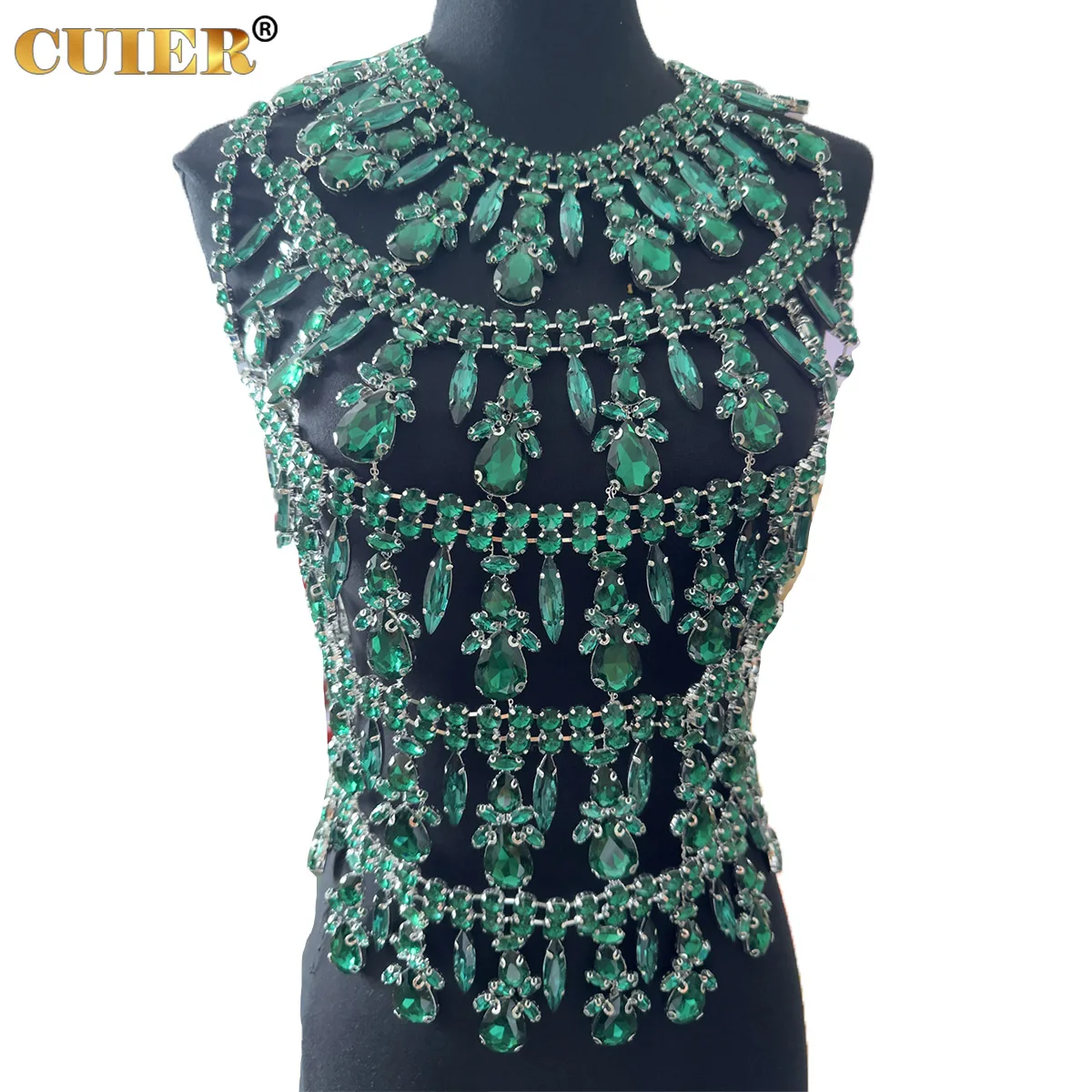 CUIER Gorgeous Crystal AB Glass Gemstone Women Tops Handmade Body Jewelry Sparkly Underwear For Fashion Show Accessories