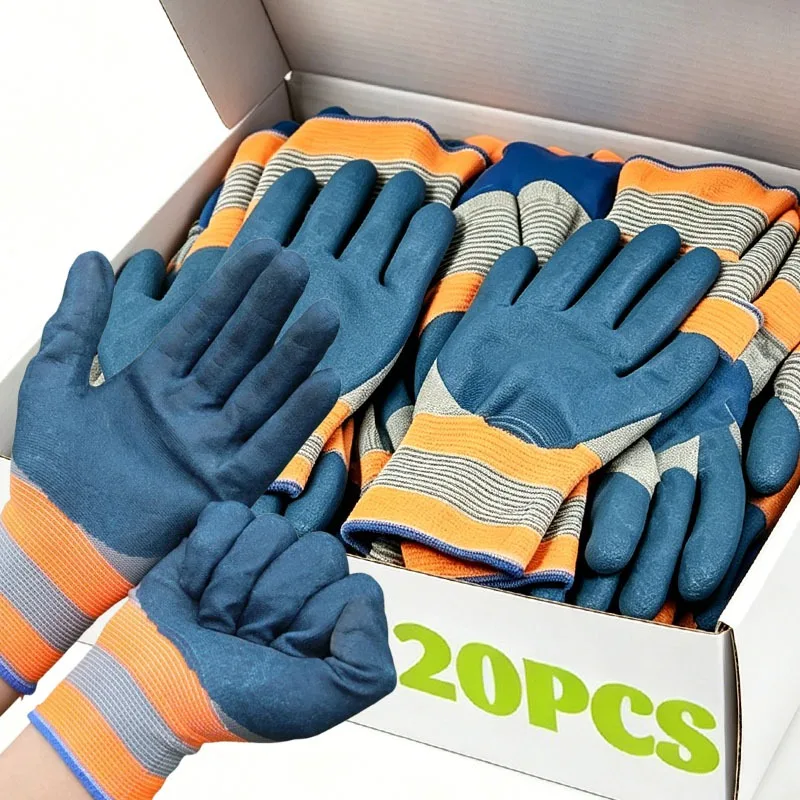 1-10pairs Men's Wear Resistant Work Gloves Rubber Coated Gardening Dipped Non Slip Maintenance Carpenter Tools Protective Gloves