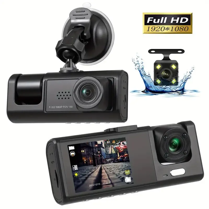 3 Channel Car DVR HD 1080P 3-Lens Inside Vehicle Dash CamThree Way Camera DVRs Recorder Video Registrator Dashcam Camcorder