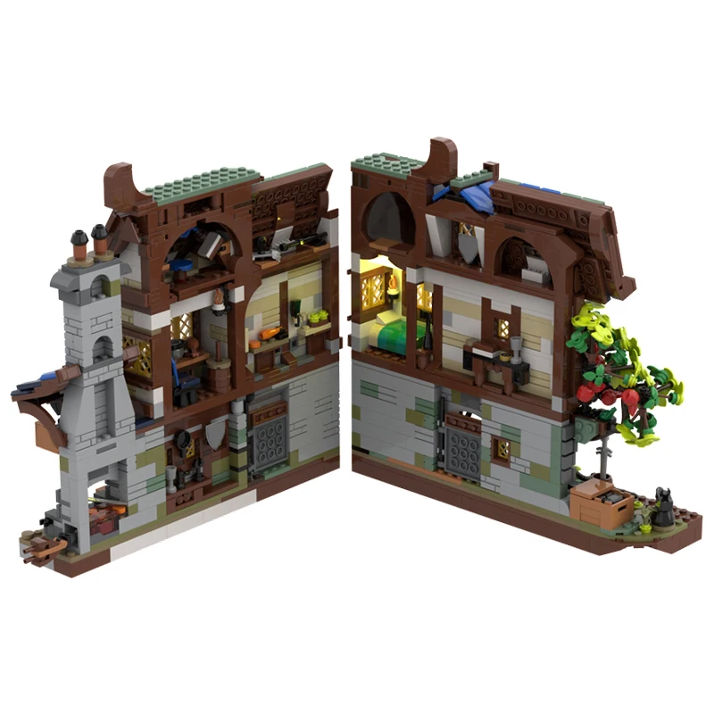 unique medieval house scene diorama bookends nook bricks castle blocks town village building architecture moc display klocki