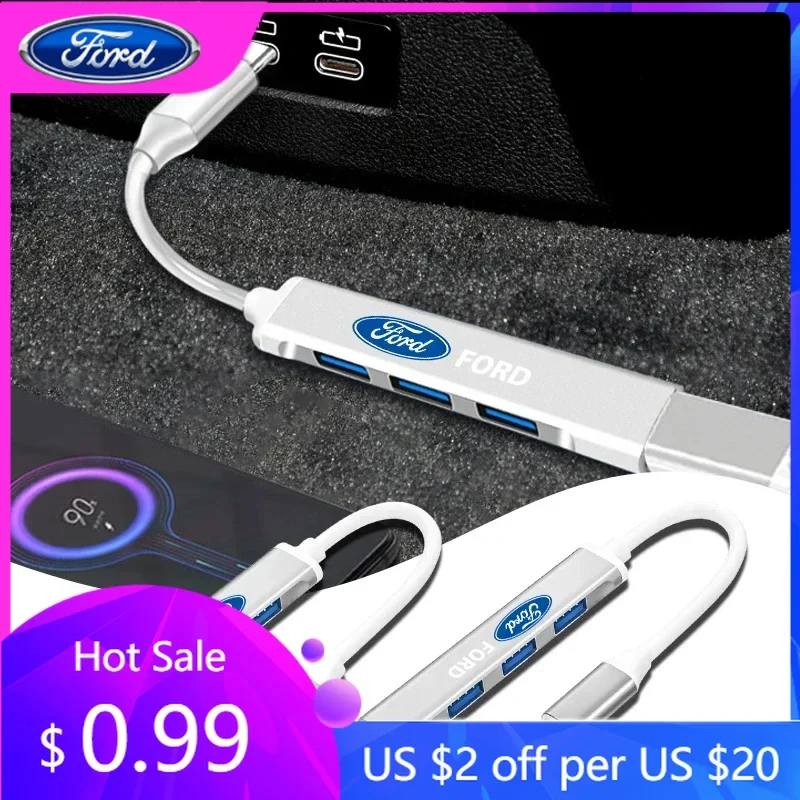 

2025 Hot Car Stickers USB Hub Combo 4 Ports 2.0 3.0 High Speed Waterproof Multi Splitter Combo All In One for FORD FIESTA FOCUS