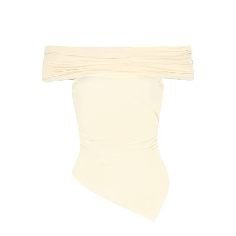 

Women's New Style T-shirt, Summer Fashion, Sloping Neck, Street Wear, Casual, Slim-fitting, Versatile T-shirt, Pure Color, Sexy