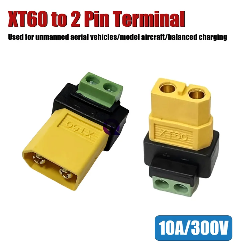 XT60 to 2 Pin Terminal Free Welding Adapter XT60 Male Female Quick Connector Suitable for Drone Model Balance Charging Plug 10A