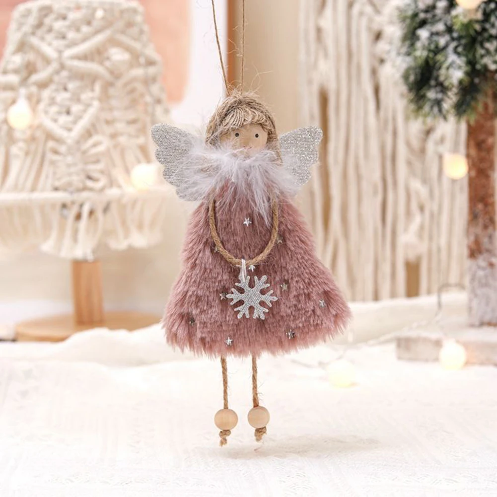 จี้เครื่องประดับ Angel จี้ตุ๊กตาคริสต์มาสตกแต่งแขวนสีชมพู Plush Table Decor ครัวเรือนสีขาว