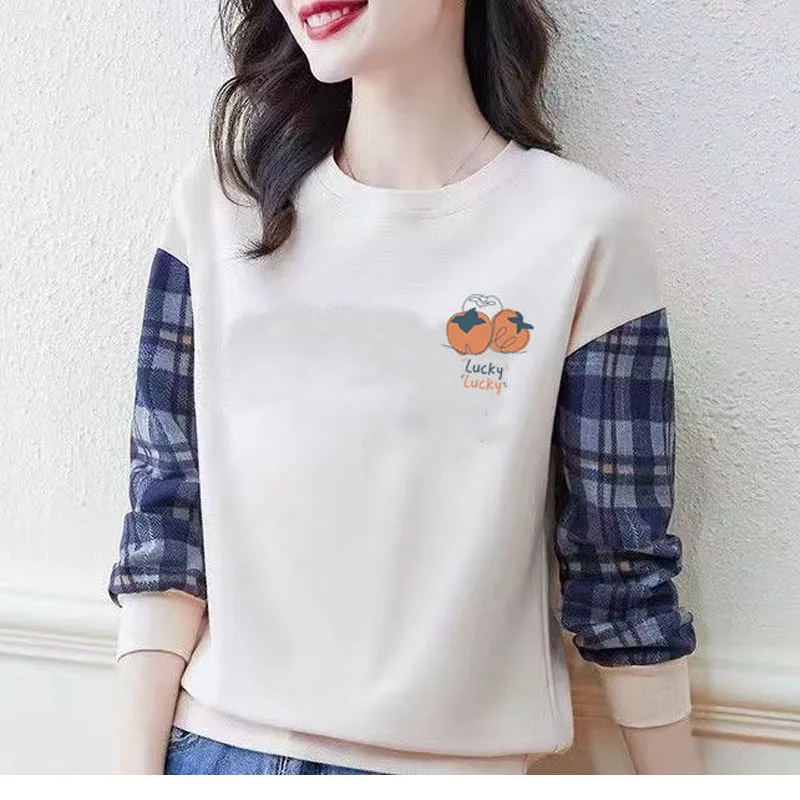New Spring Autumn Fashion Trend Letter Printing Round Neck Loose Casual Versatile Simple Style Women\'s Long Sleeve Sweater