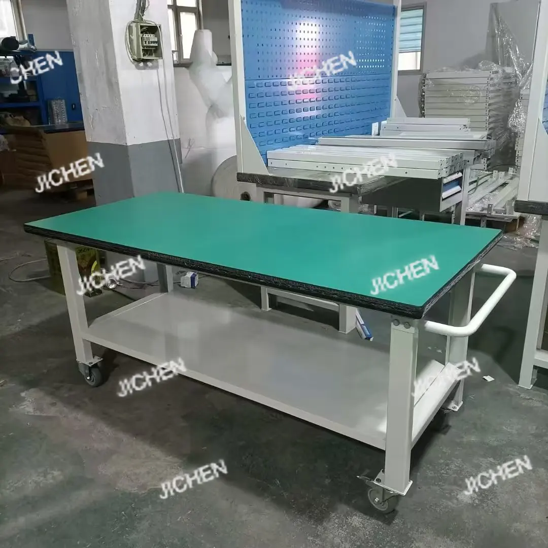 JC double-layer movable anti-static workbench wheeled trolley hand push workbench