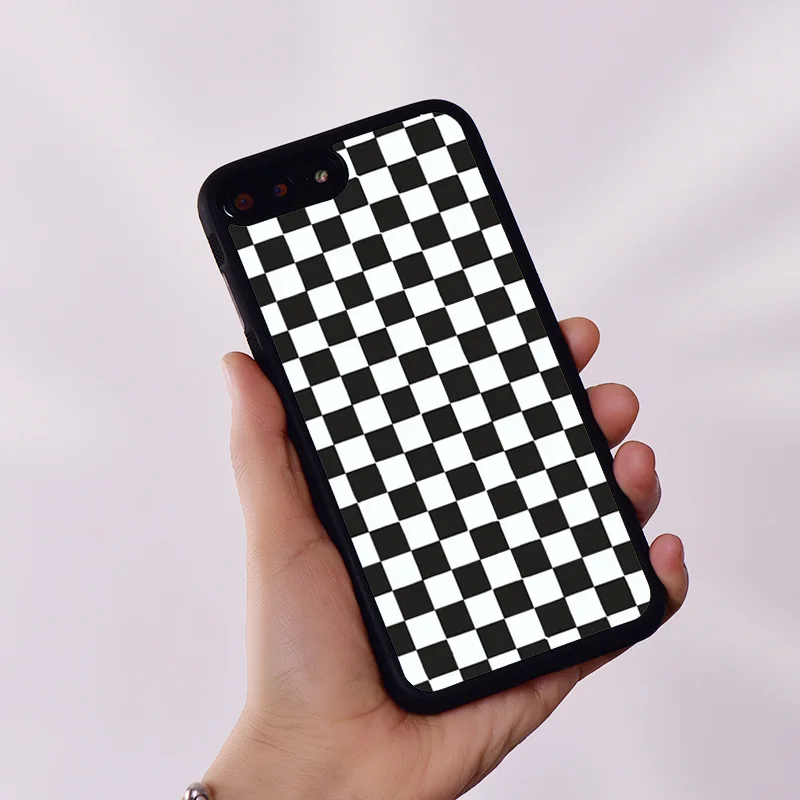 Wildflower Silicone Rubber Phone Case Cover for iPhone 6 6S 7 8 Plus X XS XR 11 12 13 14 15 Mini Pro Max Checkerboard