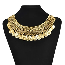 Indian Vintage Metal Coin Tassel Collar Choker Bib Statement Chunky Necklaces for Women Female Gypsy Turkish Party Jewelry Gift
