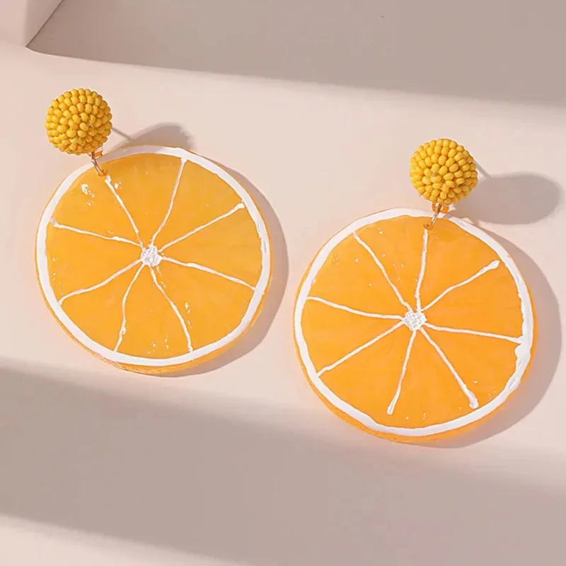 Summer Acrylic Fruit Lemon Strawberry Dangle Earrings for Women Charm Food Simulated Pitaya Orange Earrings Jewelry Gifts