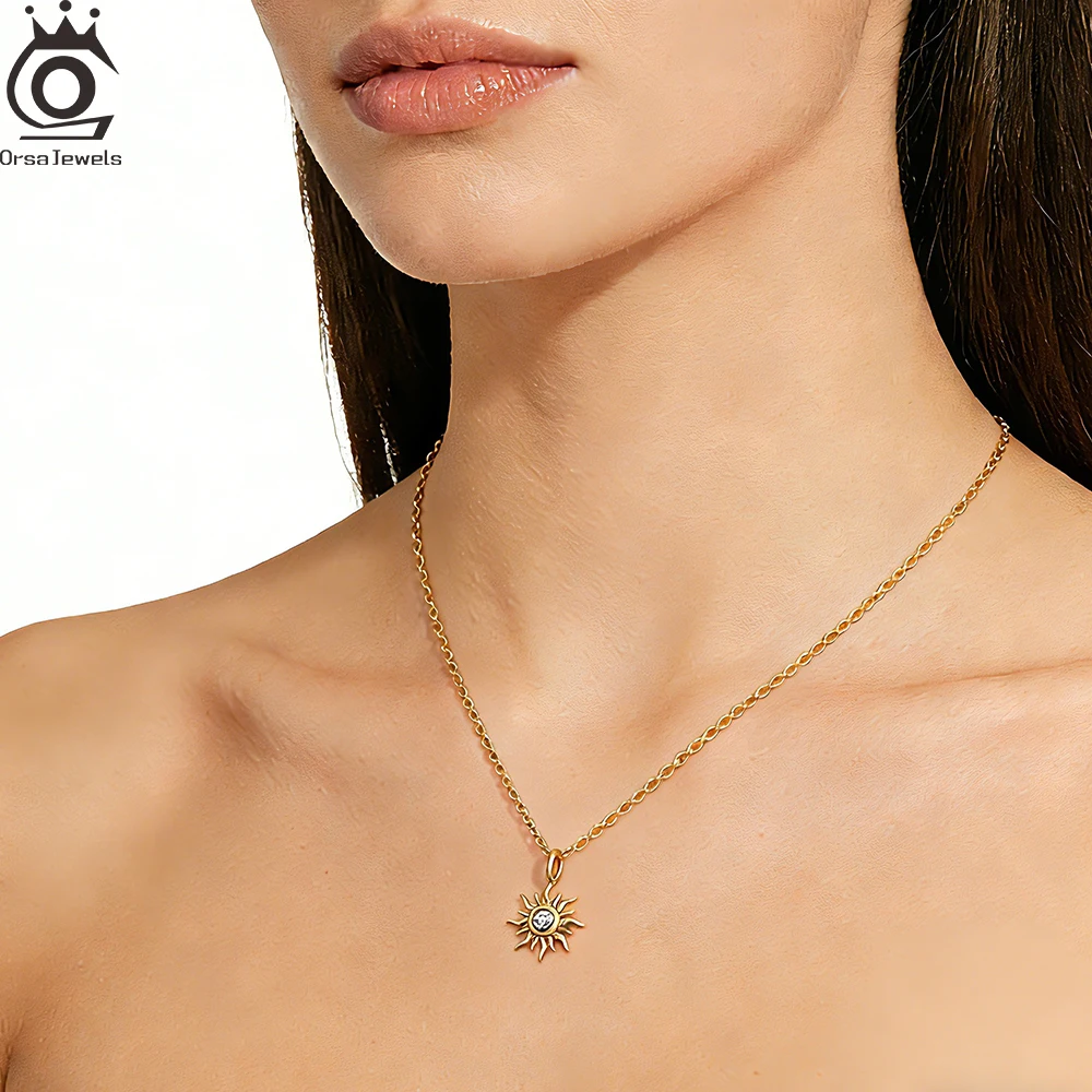 

ORSA JEWELS Изящное ожерелье с подвеской в ​​виде солнца для женщин, серебро 925 пробы, с цирконом, шикарная романтическая цепочка на шею, ювелирное изделие, подарок SAPN50