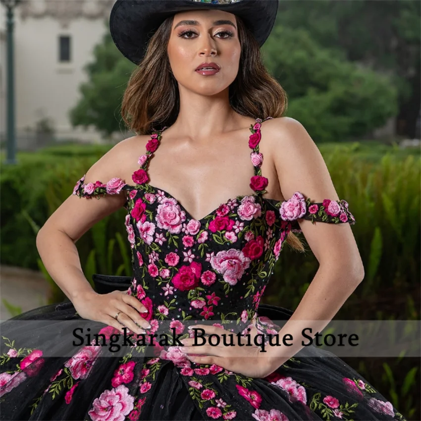 Custom Gorgeous Embroidered Floral Quinceanera Dress Appliques Straps Tie Corset Gown Vestidos 15 De Anos Ball Gown Customized
