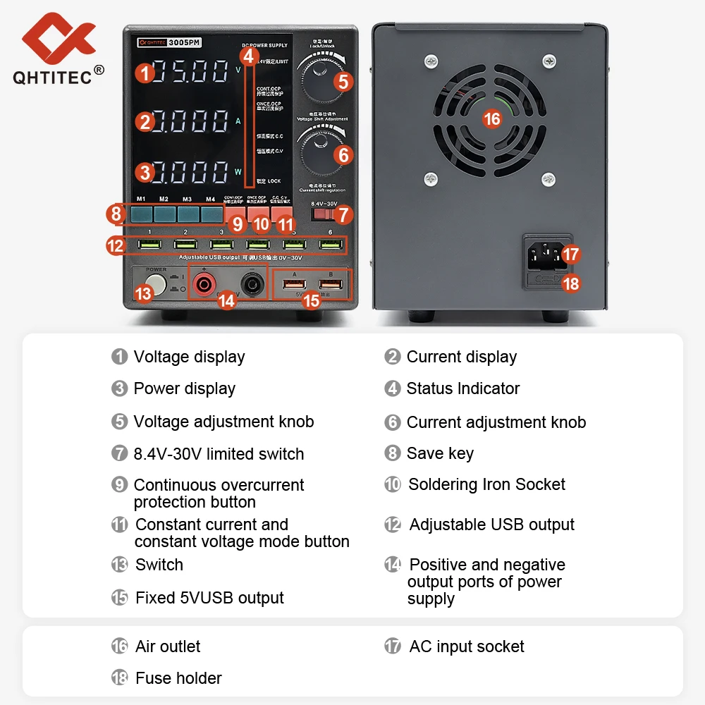 JCD 3005PM Alimentatore CC regolabile 30V 5A 4 cifre Banco da laboratorio digitale Alimentatore stabilizzato Interruttore regolatore di tensione