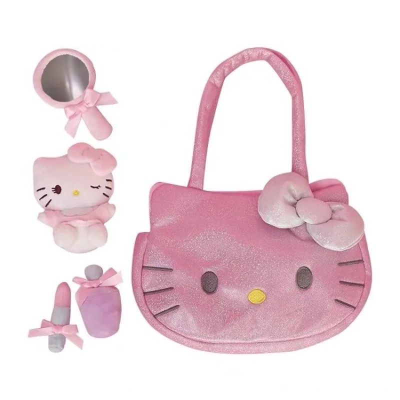 

New Hello Kitty Handbag Cartoon Anime KT Cat Accessories Princess Girl Mini Makeup Bag Set Soft Kawaii Storage Bag Gift