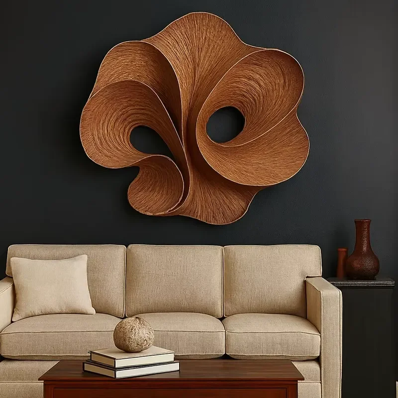 Rustic Home Decor Art Carved Wood Wall Sculpture Sculptural Solid Wood Wall Art Modern Natural Wall Decoration