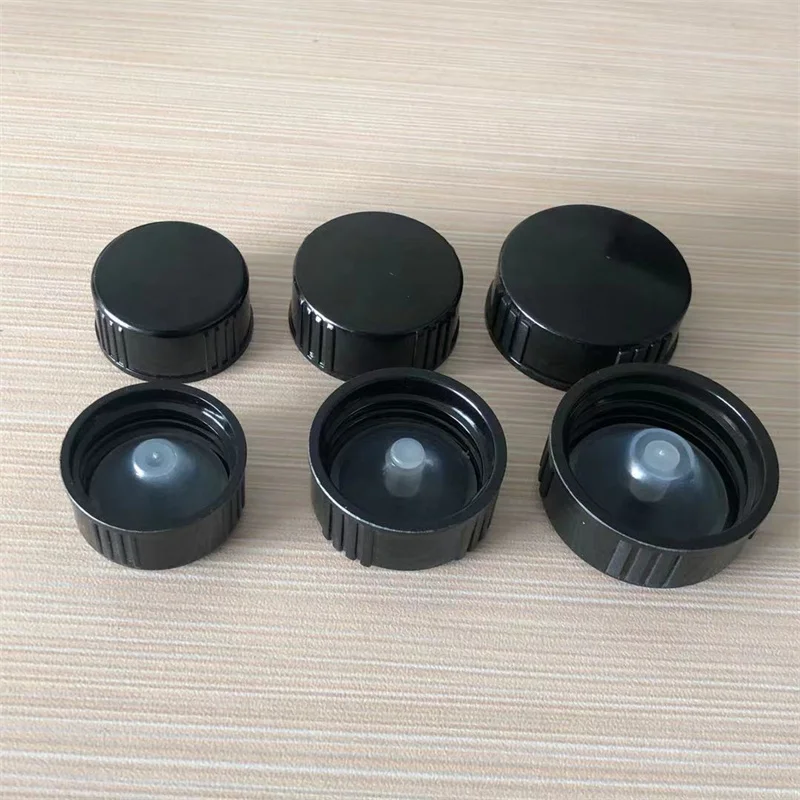 100pcs 18mm 24mm 28400 Essential Oil Bottle Lid Screw Bakelite Cover Phenolic Resin Cap Transparent Inner Plug Black Plastic Top