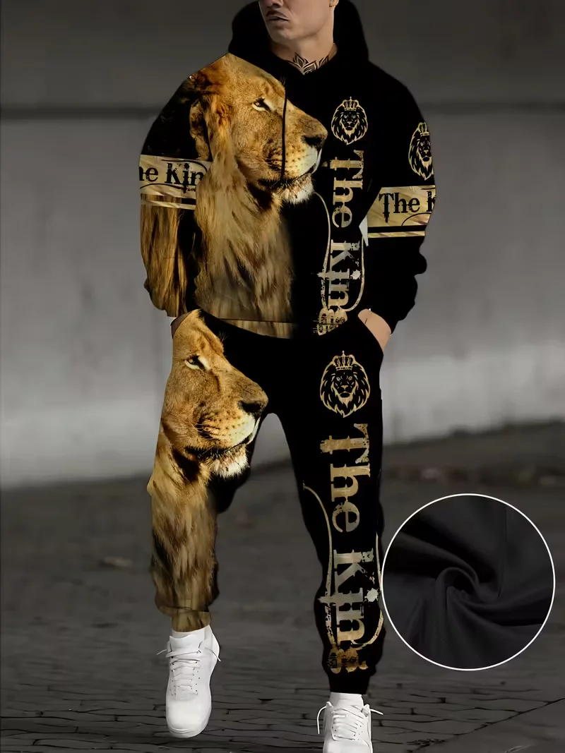 Lion Tiger Animal 3D Print Hoodies Pants Sets Men's Sweatshirts Sweatpants Jogging Pants Two Piece Suits Tracksuit Men Clothing