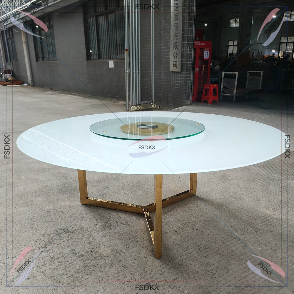 

Latest Wedding Furniture Event Dining Table Hotel Furniture Stainless steel Metal Base Round Tables For Sale