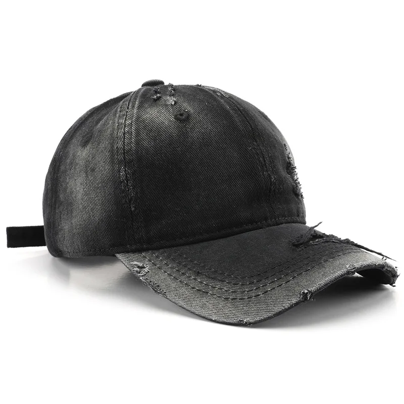 Women's spring and summer washed, hole-pierced, personalized solid-color flat-brim baseball cap, suitable for outdoor sports
