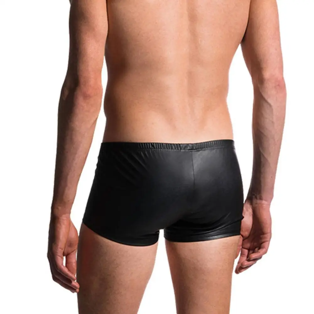 Sexy Open Bulge Pouch Men\\\'s Boxers Underwear Faux Leather Shorts Underpants