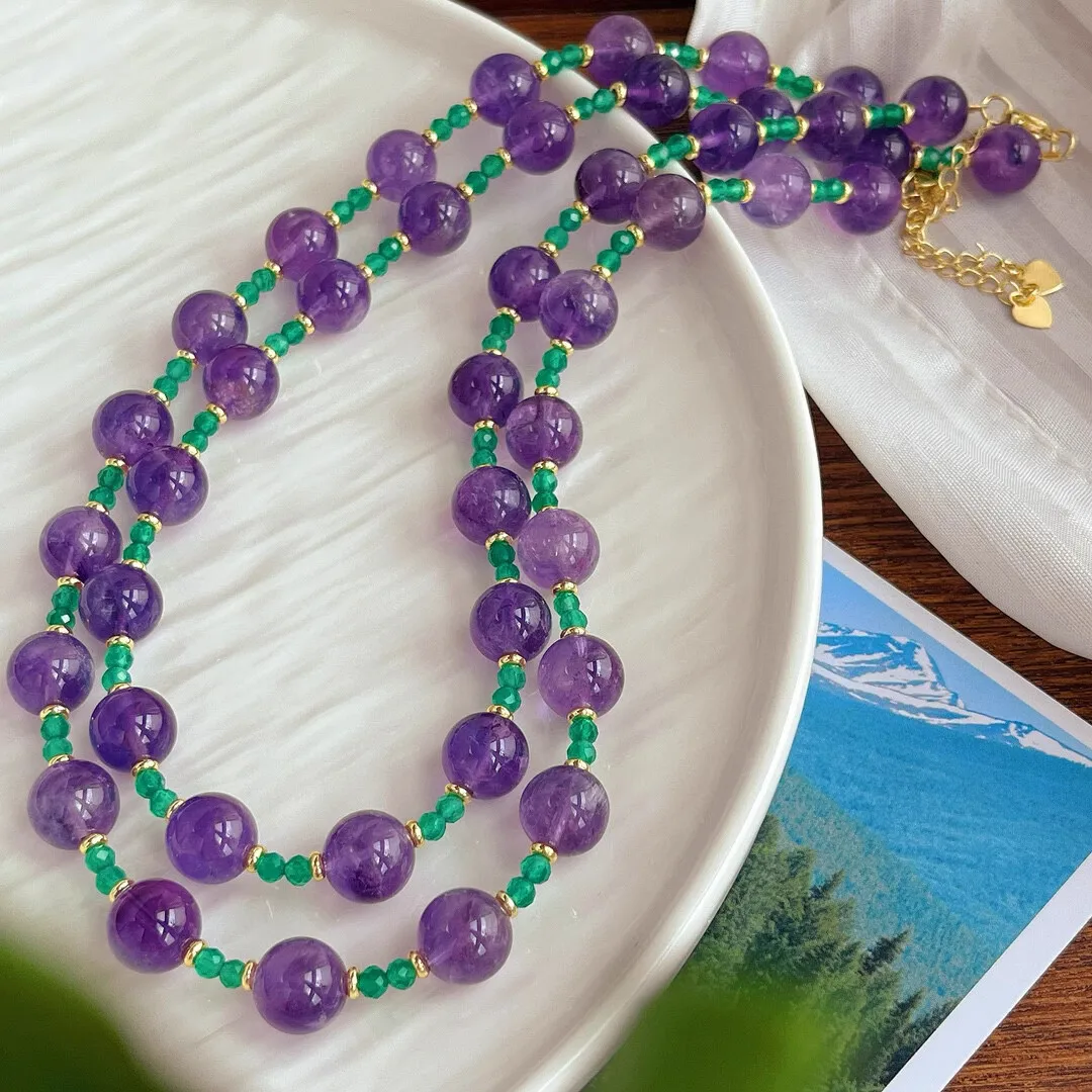 

1set Amethyst green jade round 10mm necklace bracelet 45cm/18cm