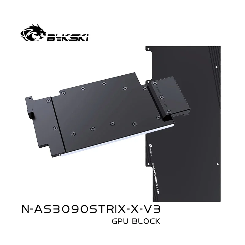 Bykski N-AS3090STRIX-X-V3 GPU-koelblok voor ASUS RTX 3090 / 3080 Strix grafische kaart, 0,3 mm, met micro-watergeleiding en koperen koellichaam.