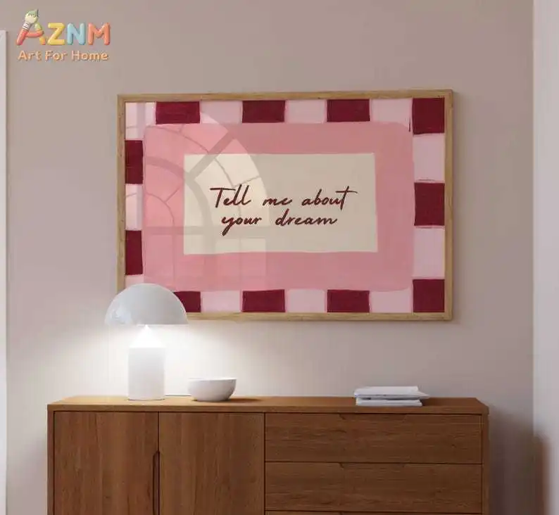 AZNM Pink Checkered Quote Canvas Wall Art 