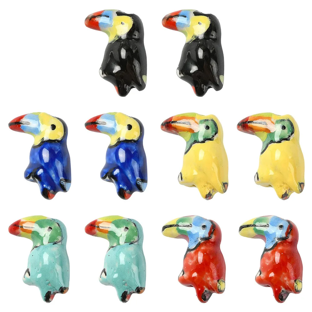 

10pcs Multicolor Hand Painted Toucan Ceramic Beads 3D Bird Shaped Loose Spacer Porcelain Beads for Jewelry Making Craft Decor