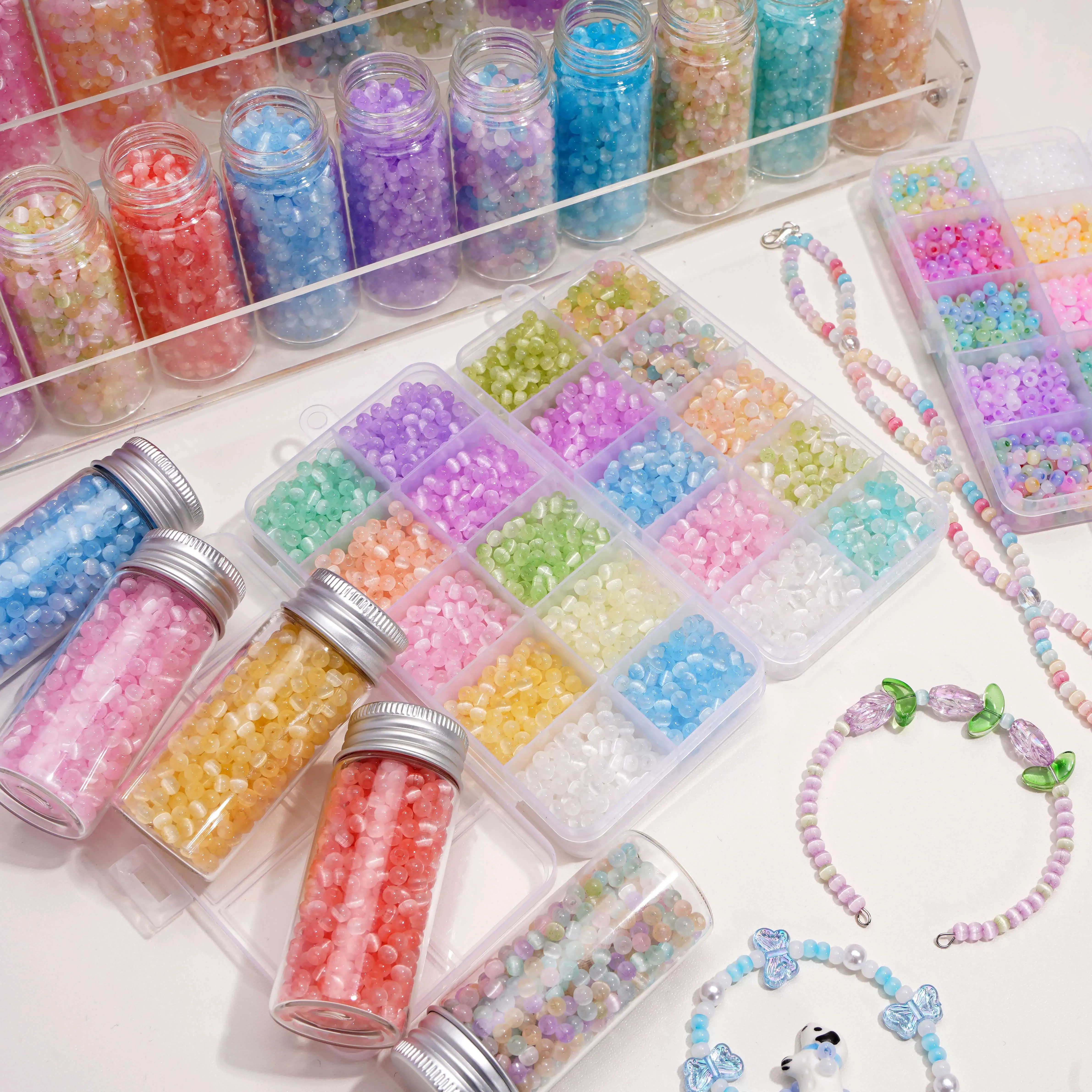 1Box of 10 Grids Cat Color Series Beads JC Round Loose Beads Seedbead Set For Jewelry Bracelet Necklace Making DIY Accessories