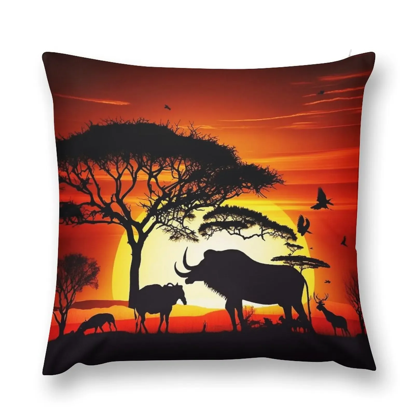 Wild Animals on African Savanna Sunset Throw Pillow sleeping pillows Sitting Cushion ornamental pillows for living room pillow