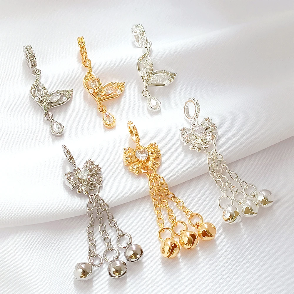 2 PCS Copper Plating with 14K Gold Zircon Inlay Butterfly Tail Tassel Pendant DIY Jewelry Making Decorate Accessories Materials