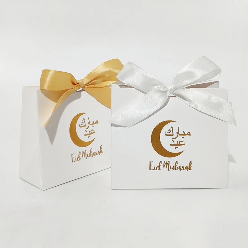 5pcs Happy Eid Mubarak Ramadan Gift Boxes Party Decorations Candy Hospitality Supplies Eid Mubarak Gratitude Gift Boxes Ribbons