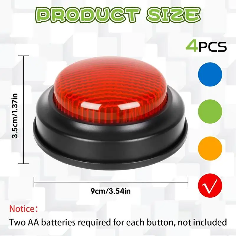 Resposta educacional Buzzer Set para crianças, botão gravável falando, brinquedo interativo, jogo familiar, brinquedos de competição, 4pcs