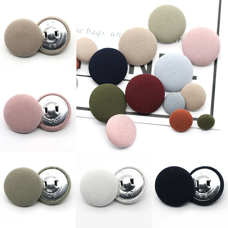 10Pcs Colorful Fabric Covered Button Metal Shank Round Buttons Sewing Clothing Dress Shirt Buckle Crafts Accessories 11mm-25mm