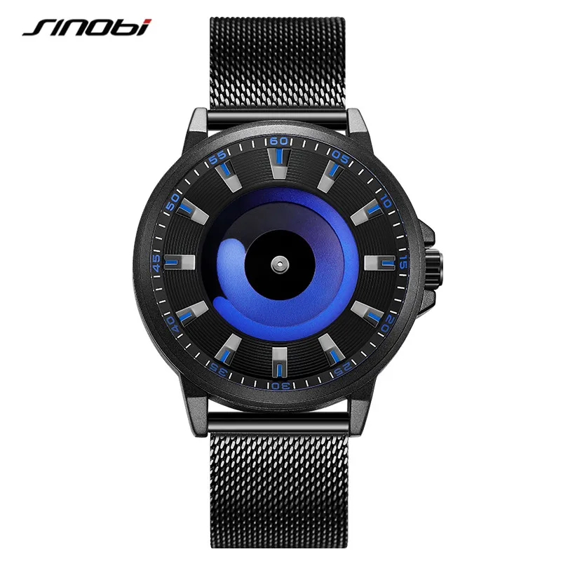 Sinobi Creative Design Mens Watches Fashion Mesh Strap Man\'s Quartz Wristwatches Colorful Vortex Sky Clock For Male Top Relogio