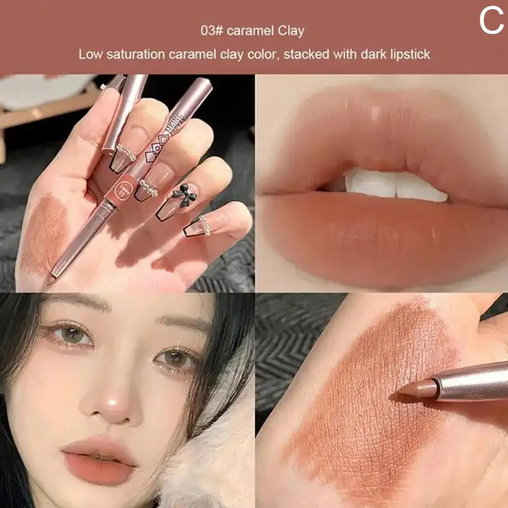 Lápis de delineador labial vermelho com rotação automática, baixa saturação, maquiagem de longa duração, à prova d'água, hidratante, maquiagem coreana