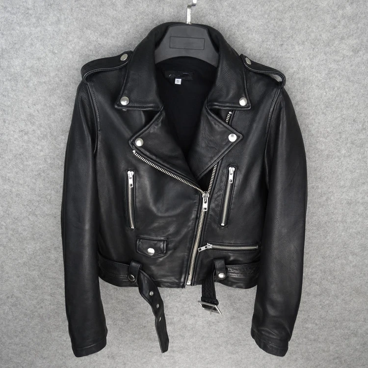 ผู้หญิงอิตาเลี่ยนน้ํามันขี้ผึ้ง Sheepskin Heavy Wash เข็มขัดพับ SLIM FIT หัวรถจักร