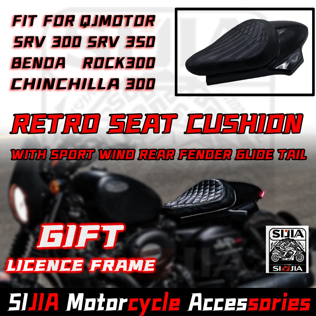 Fit For QJMotor SRV 300 SRV 350 Benda Rock300 Chinchilla 300 retro solo seat cushion with sport wind rear fender glide tail