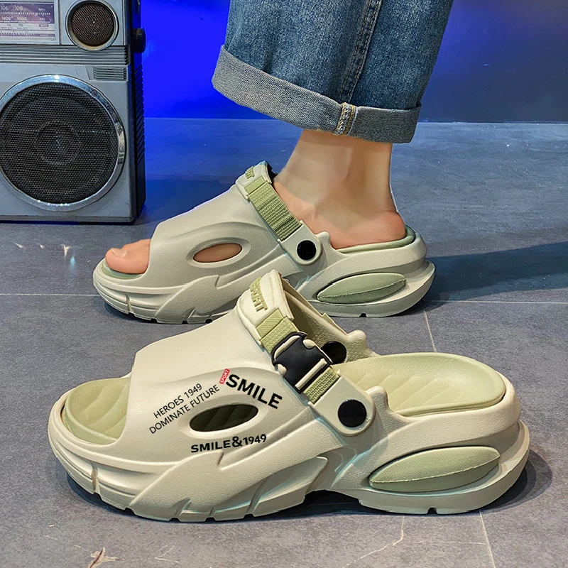 

Men's Summer Thick Bottom Sandals Outdoor Wearable Anti-Slip Sports Slippers Beach Shoes Driving Two-Way Wear EVA Material