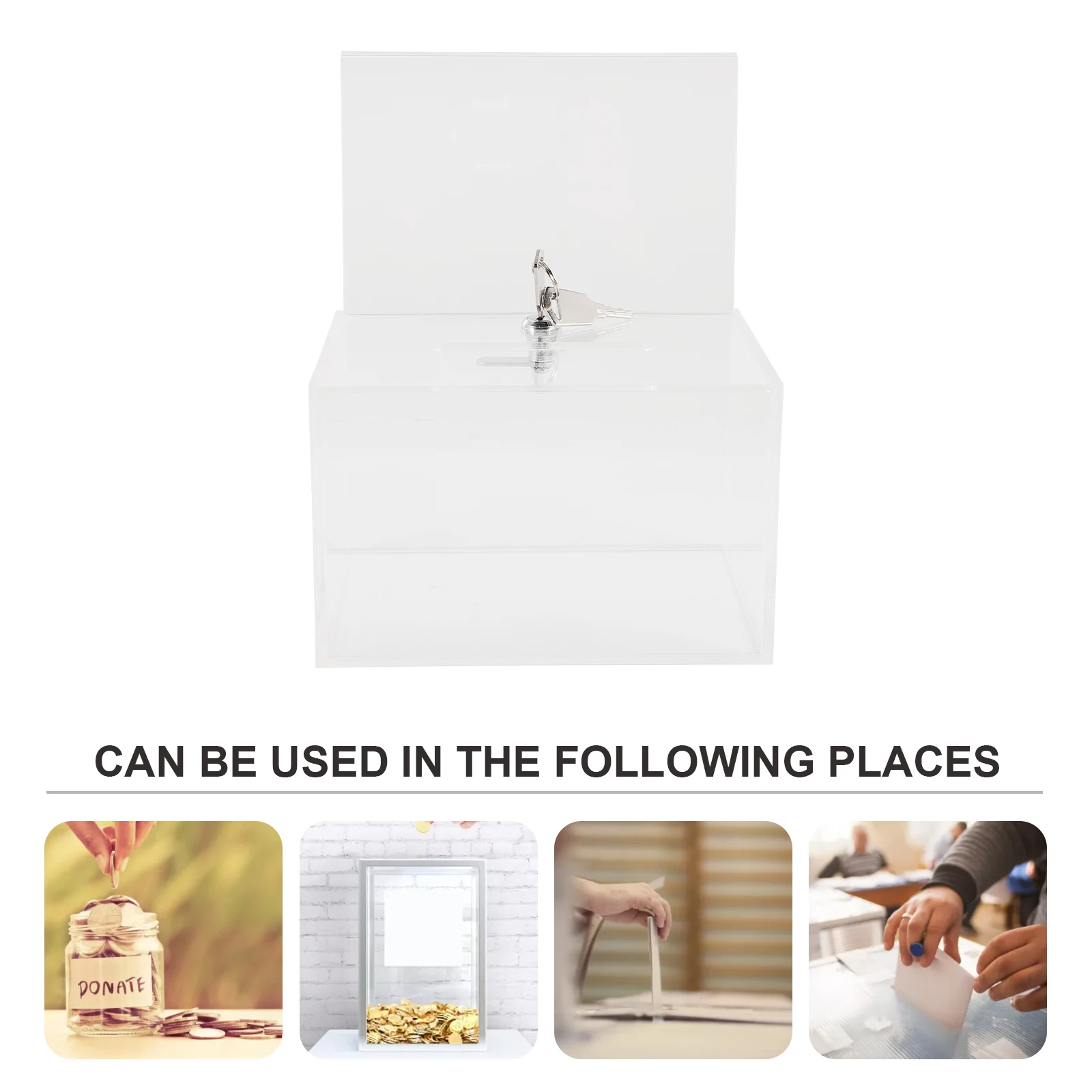

Donation Box with Lock Secure Collection Box for Fundraising Raffle Votes Suggestion Large Capacity Office School Factory Work