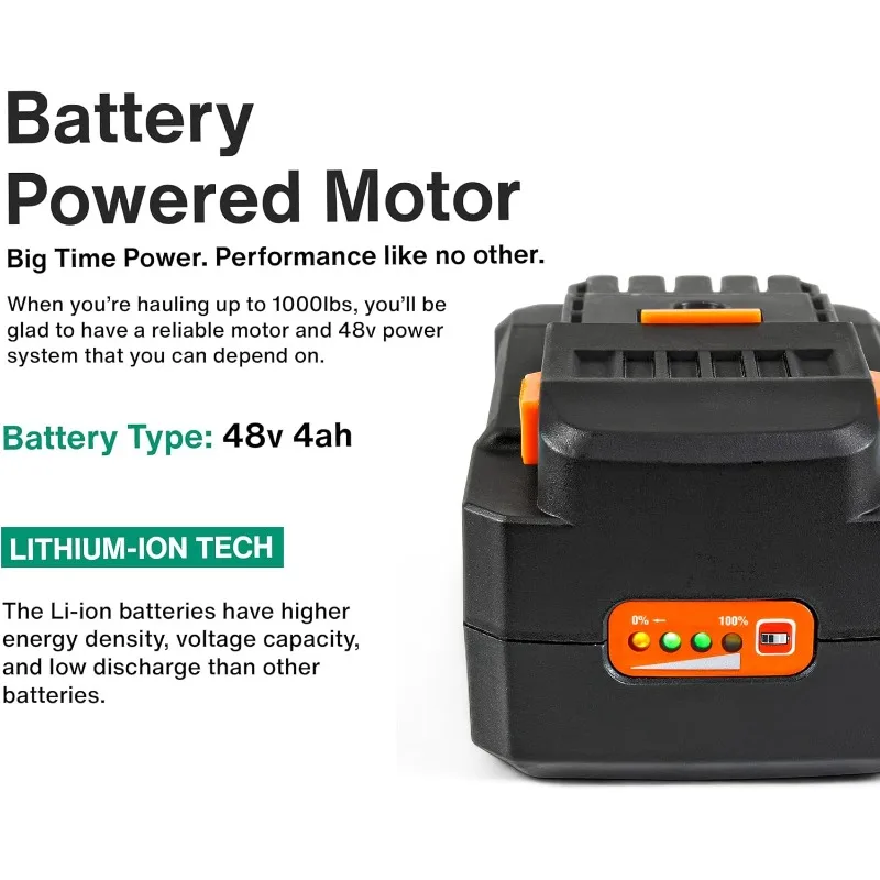 عربة المرافق الكهربائية 48 فولت، تحميل 500 رطل و1000 رطل، عربة مزرعة ليثيوم أيون
