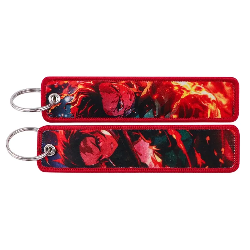 Hot Anime Demon Slayers Woven Label Schlüsselanhänger Lanyard Anhänger Cartoon Charakter ID Karte Stoff Schlüsselanhänger Geschenke