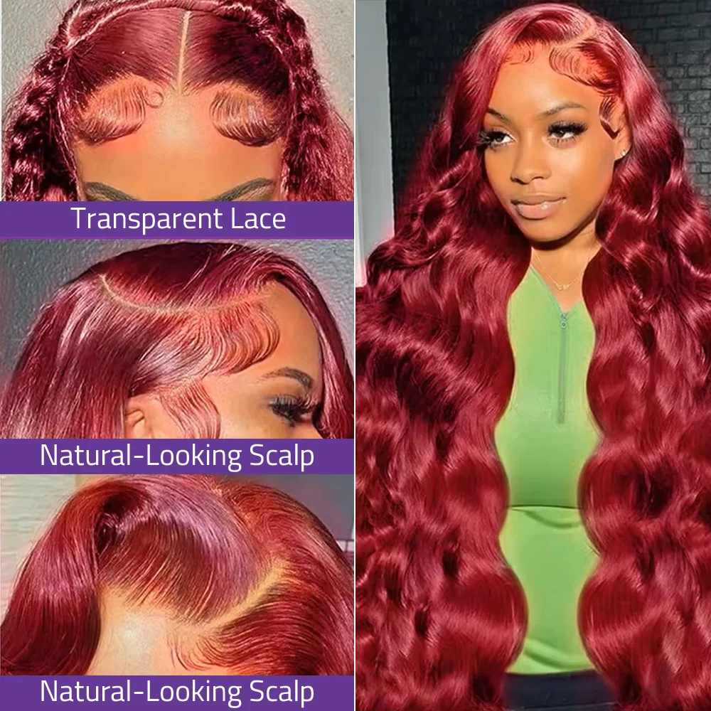 13x6HD الدانتيل شعر مستعار أمامي 99J الأحمر بورجوندي الملونة خصلات الشعر المستعار الإنسان الجسم موجة خصلات الشعر المستعار الإنسان الدانتيل الشفاف الباروكات الأمامية للنساء