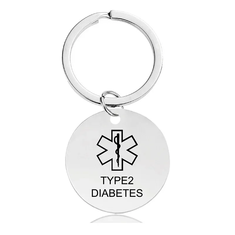 Engraved Medical Alert Key Chain Stainless Steel Type 1 Diabetes Pendant Keychains For Men Women