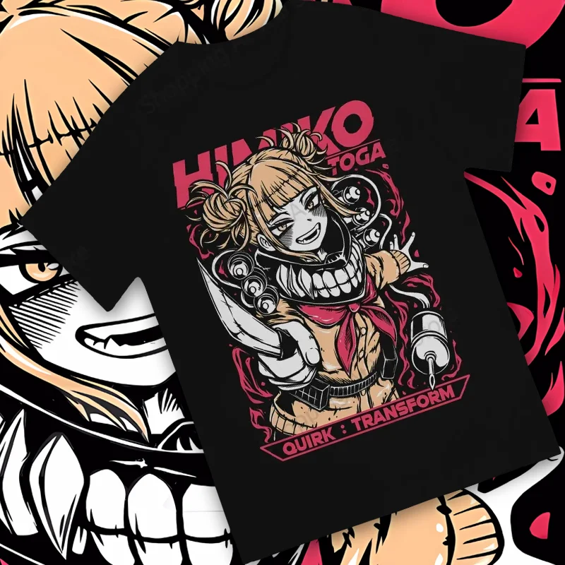 Tops 100% Cotton Fun Fashion HERO Izuku Midoriya Girl Men's and women's T-shirts Himiko Toga Short sleeved fun print